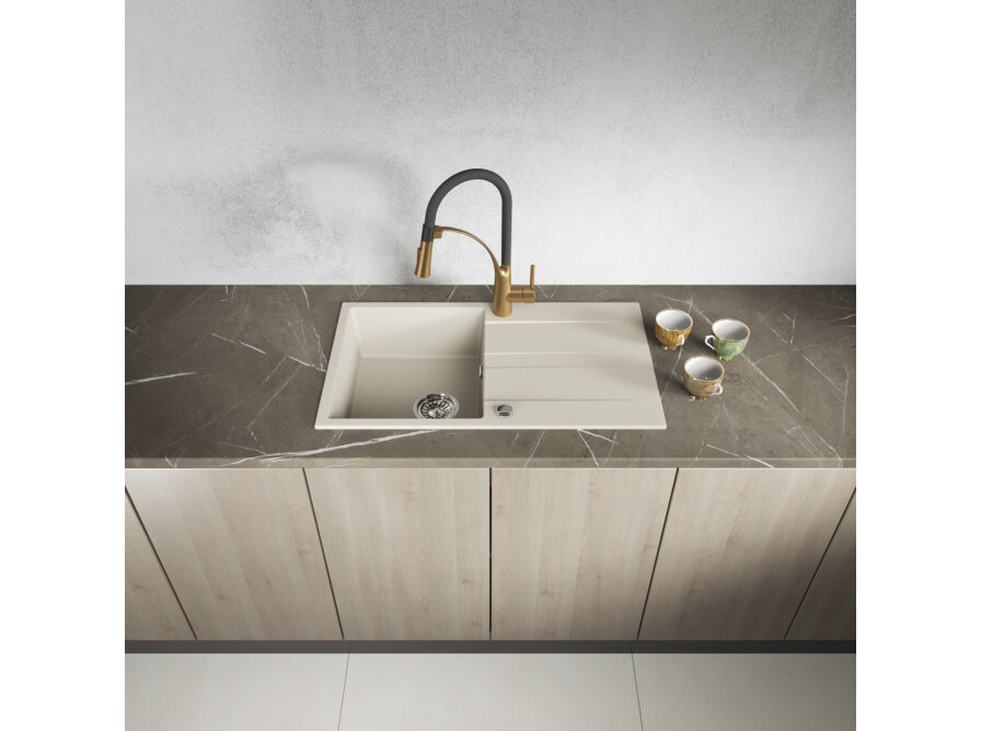 Laut - granite sink - 1 bowl with a drainer, Beige - photo 3