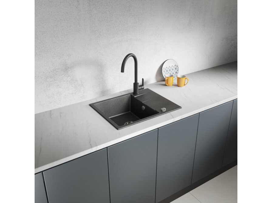 Laut - zlewozmywak 1-komorowy z półociekaczem, Czarne - zdjęcie 2