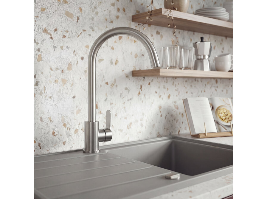 MONO bateria zlewozmywakowa stojąca z wylewką U, stal szczotkowana, Stal szczotkowana - zdjęcie 5