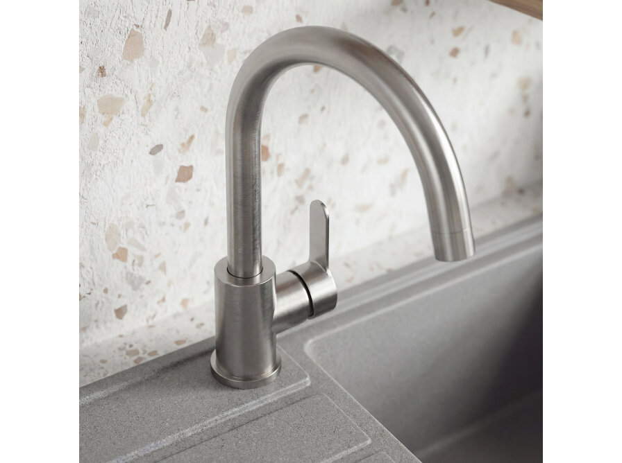 MONO bateria zlewozmywakowa stojąca z wylewką U, stal szczotkowana, Stal szczotkowana - zdjęcie 6