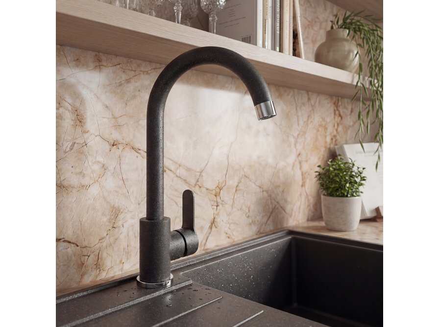 MONO bateria zlewozmywakowa stojąca z wylewką U, czarny granit, Czarny granit - zdjęcie 5