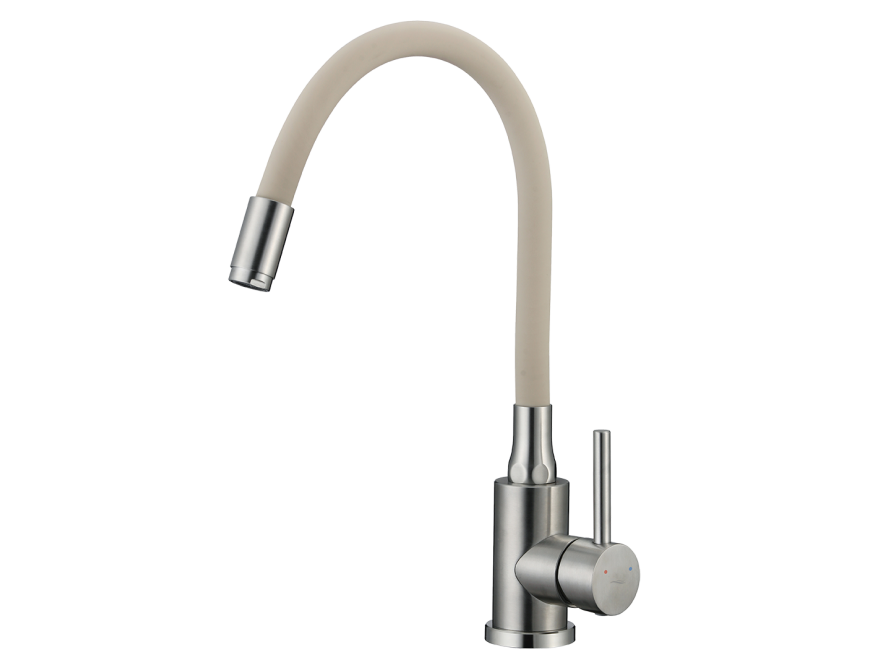 NAVIRA bateria zlewozmywakowa stojąca z elastyczną wylewką, stal szczotkowana/beż, Stal szczotkowana/beż - zdjęcie 1