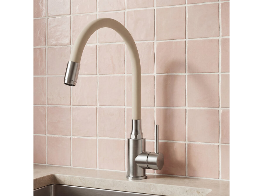 NAVIRA bateria zlewozmywakowa stojąca z elastyczną wylewką, chrom/beż, Chrom/beż - zdjęcie 5