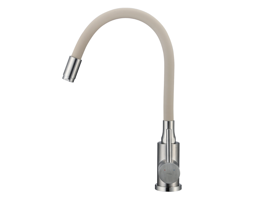 NAVIRA bateria zlewozmywakowa stojąca z elastyczną wylewką, stal szczotkowana/beż, Stal szczotkowana/beż - zdjęcie 2
