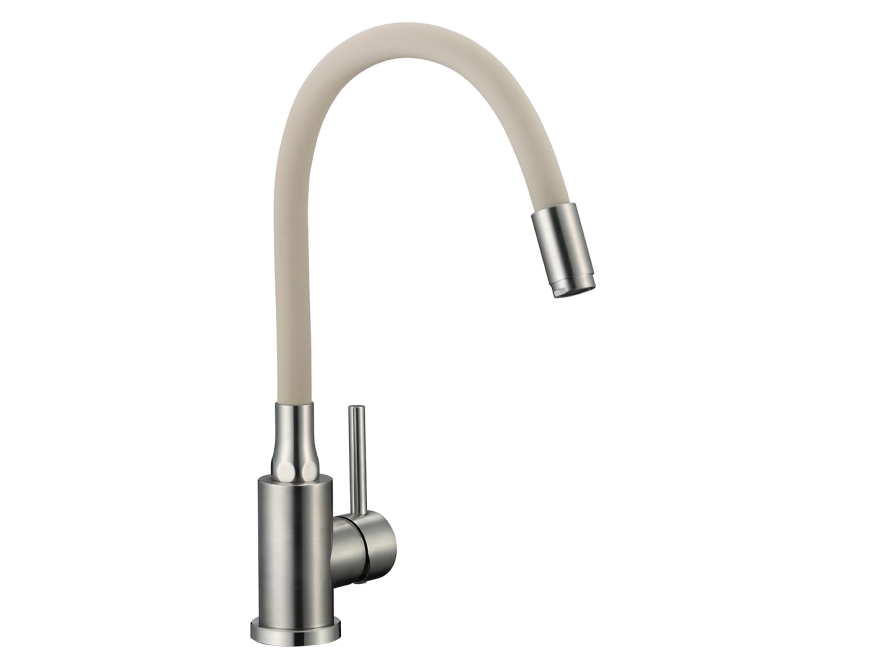 NAVIRA bateria zlewozmywakowa stojąca z elastyczną wylewką, stal szczotkowana/beż, Stal szczotkowana/beż - zdjęcie 4