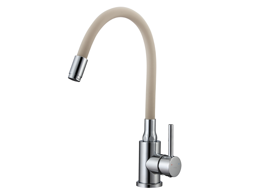 NAVIRA bateria zlewozmywakowa stojąca z elastyczną wylewką, chrom/beż, Chrom/beż - zdjęcie 1