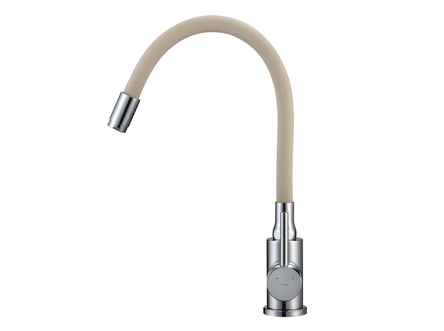 NAVIRA bateria zlewozmywakowa stojąca z elastyczną wylewką, chrom/beż, Chrom/beż - zdjęcie 2