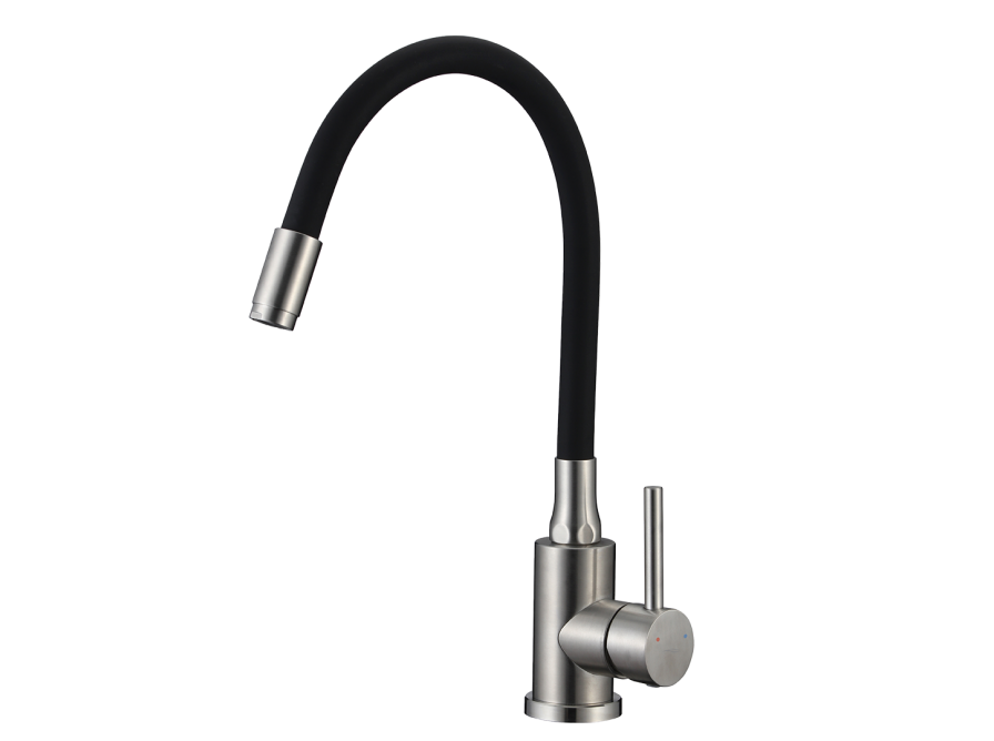 NAVIRA bateria zlewozmywakowa stojąca z elastyczną wylewką, stal szczatkowana/czarne, Stal szczotkowana/czarne - zdjęcie 1