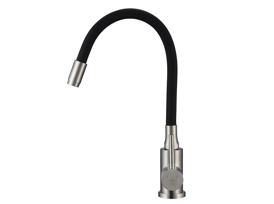 NAVIRA bateria zlewozmywakowa stojąca z elastyczną wylewką, stal szczatkowana/czarne, Stal szczotkowana/czarne - zdjęcie 2