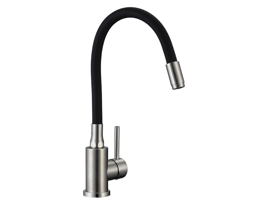 NAVIRA bateria zlewozmywakowa stojąca z elastyczną wylewką, stal szczatkowana/czarne, Stal szczotkowana/czarne - zdjęcie 4