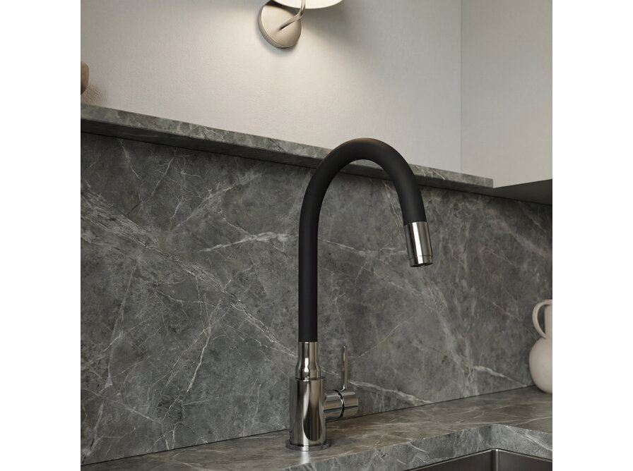 NAVIRA bateria zlewozmywakowa stojąca z elastyczną wylewką, chrom/czarne, Chrom/czarne - zdjęcie 5