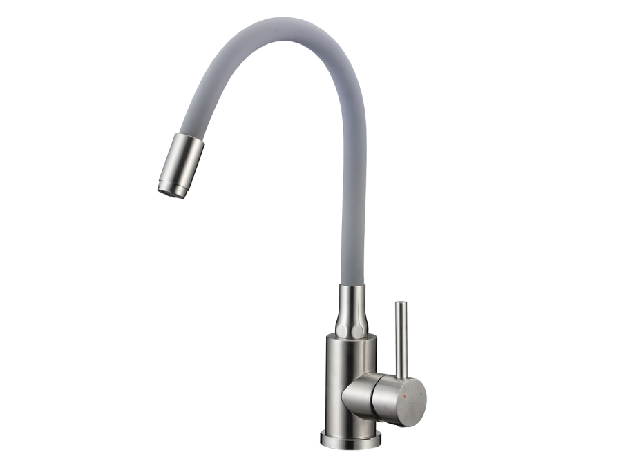 NAVIRA bateria zlewozmywakowa stojąca z elastyczną wylewką, stal szczatkowana/szara, Stal szczotkowana/szare - zdjęcie 1