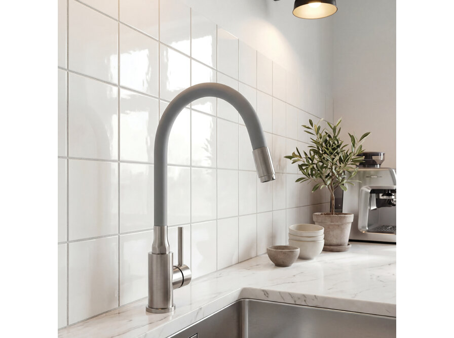 NAVIRA bateria zlewozmywakowa stojąca z elastyczną wylewką, stal szczatkowana/szara, Stal szczotkowana/szare - zdjęcie 5