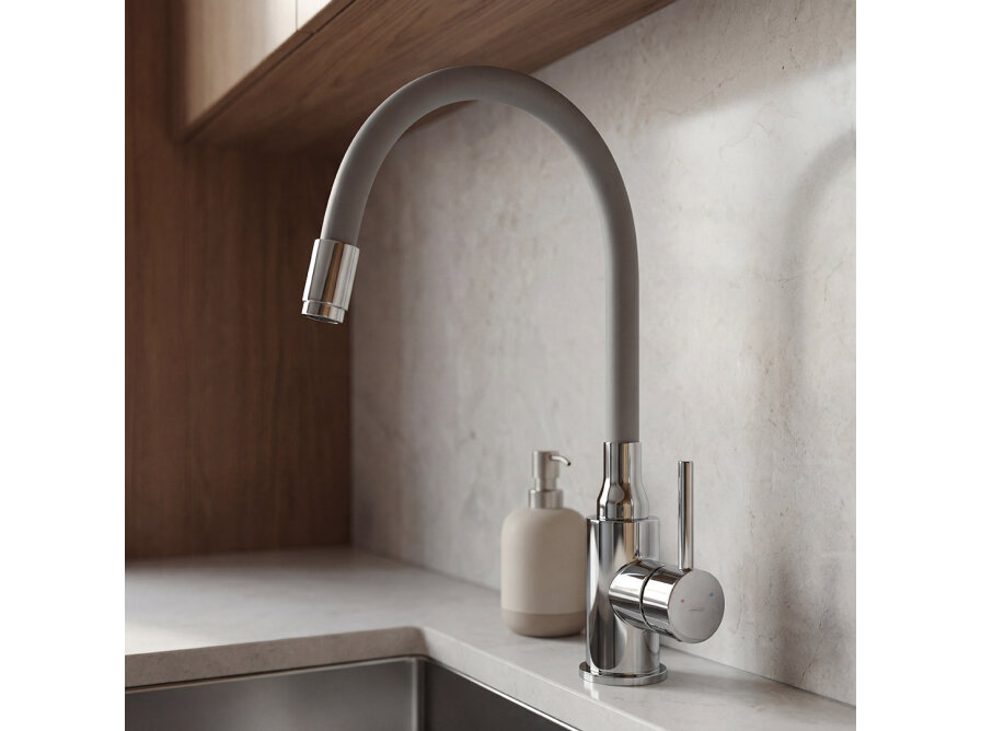 NAVIRA bateria zlewozmywakowa stojąca z elastyczną wylewką, chrom/szara, Chrom/szare - zdjęcie 6