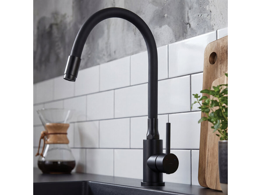 NAVIRA bateria zlewozmywakowa stojąca z elastyczną wylewką, czarna, Czarne - zdjęcie 6