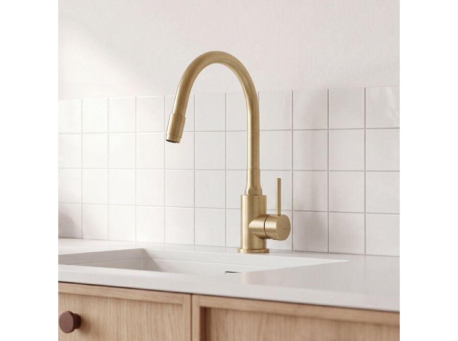 NAVIRA bateria zlewozmywakowa stojąca z elastyczną wylewką, złoto szczotkowane, Złote szczotkowane - zdjęcie 5