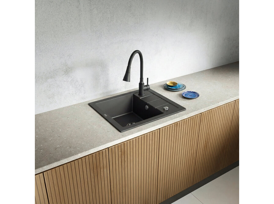 SELVA bateria zlewozmywakowa stojąca z elastyczną 2-funkcyjną wylewką, Czarne - zdjęcie 2