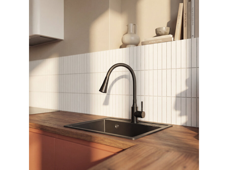 SELVA bateria zlewozmywakowa stojąca z elastyczną 2-funkcyjną wylewką, grafit, Grafit - zdjęcie 2