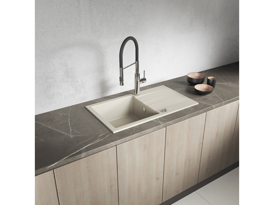 SHIRE zlewozmywak granitowy 1-komorowy z ociekaczem, Beż - zdjęcie 2