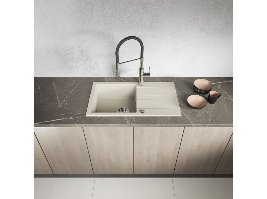 SHIRE zlewozmywak granitowy 1-komorowy z ociekaczem, Beż - zdjęcie 3