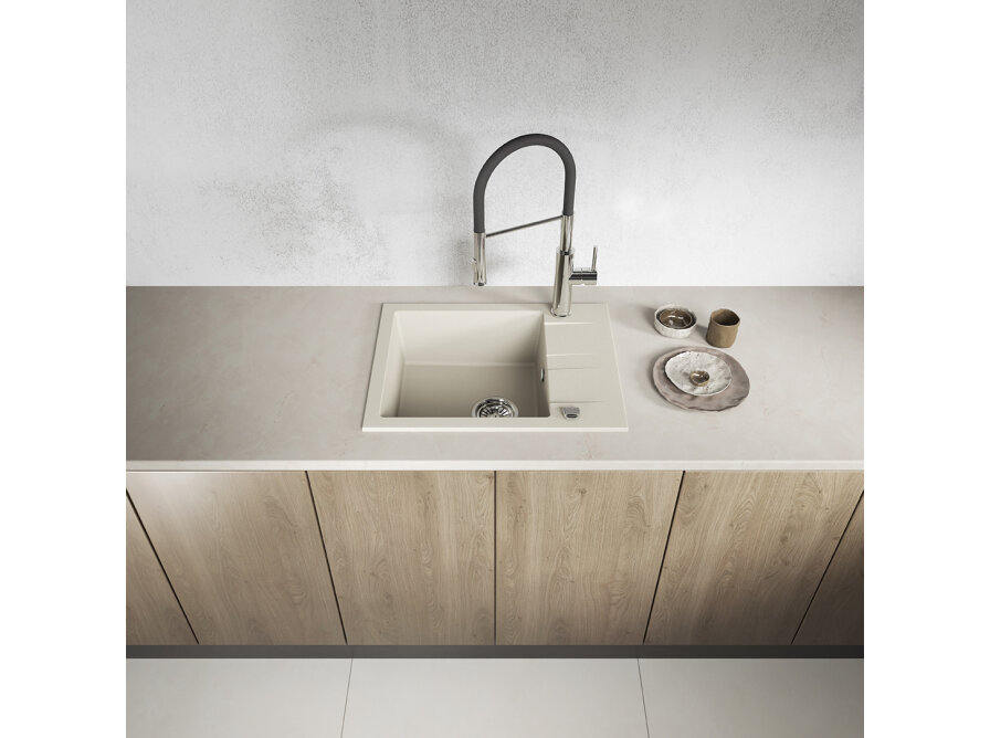 SHIRE 1-bowl granite sink with half drainer, Beige - photo 3