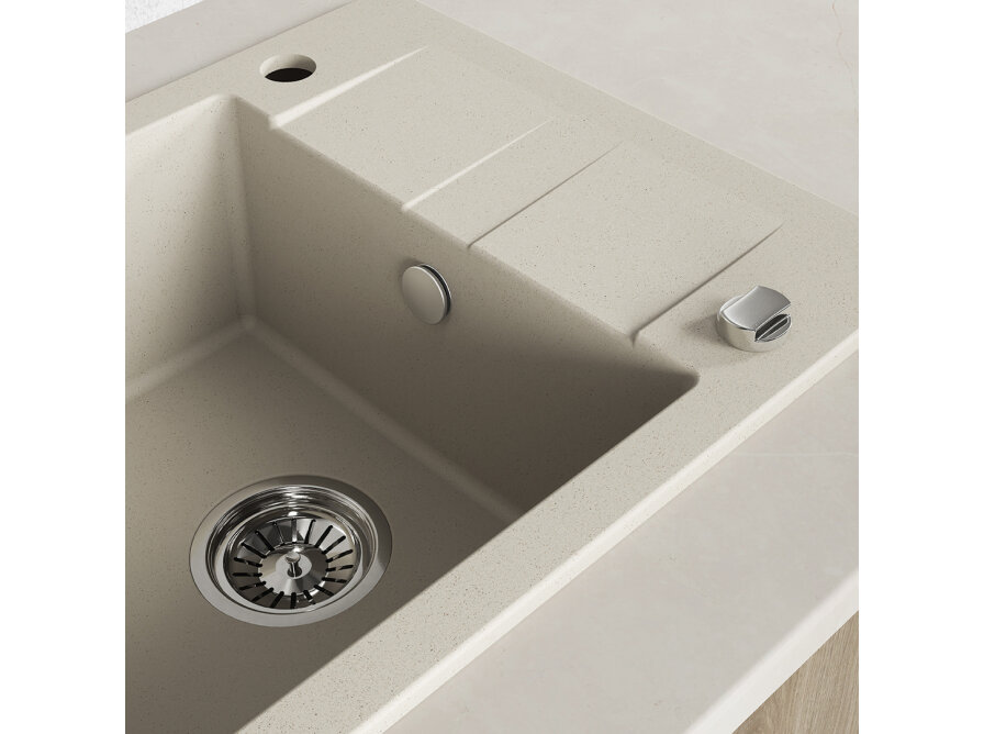 SHIRE 1-bowl granite sink with half drainer, Beige - photo 5