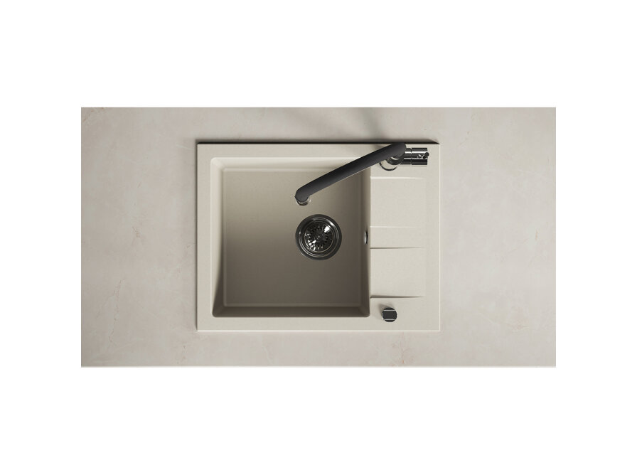 SHIRE 1-bowl granite sink with half drainer, Beige - photo 4