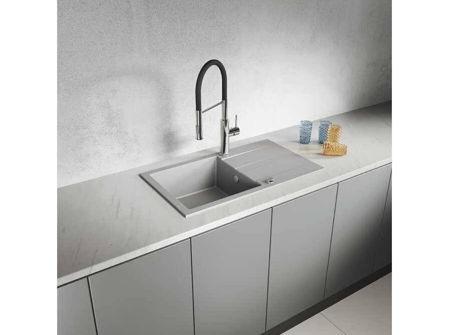 SHIRE zlewozmywak granitowy 1-komorowy z ociekaczem, Szare - zdjęcie 2