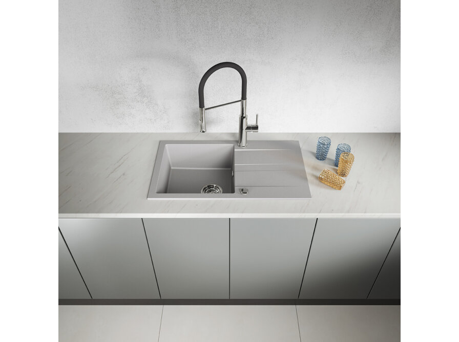 SHIRE zlewozmywak granitowy 1-komorowy z ociekaczem, Szare - zdjęcie 3