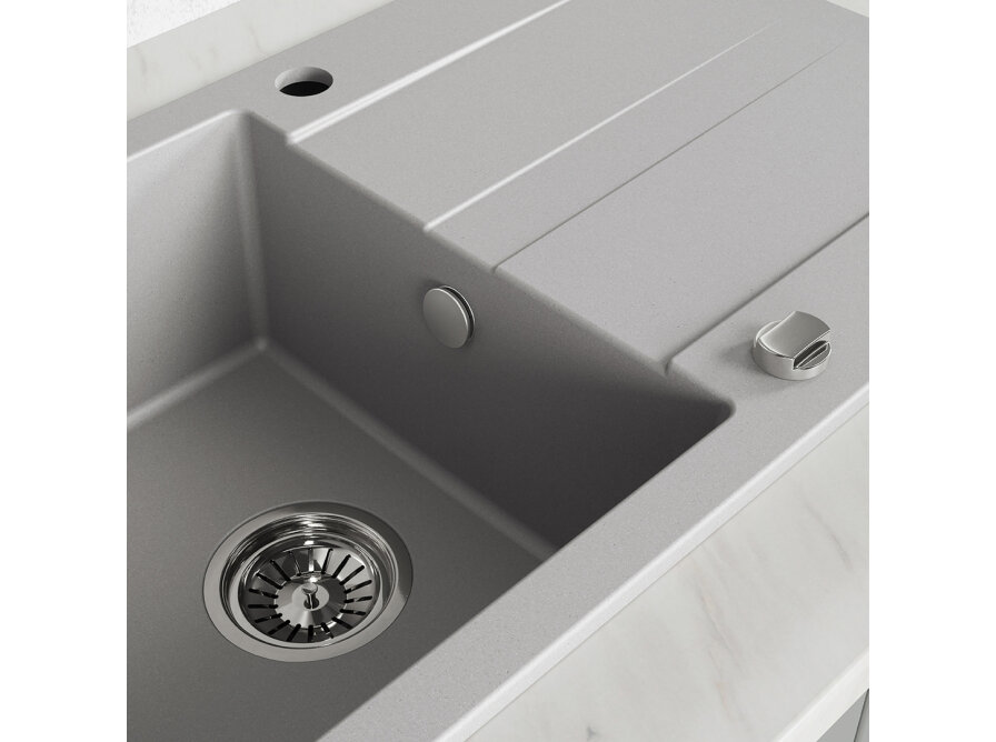SHIRE zlewozmywak granitowy 1-komorowy z ociekaczem, Szare - zdjęcie 5
