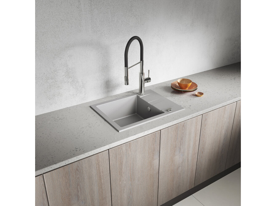 SHIRE zlewozmywak granitowy 1-komorowy z półociekaczem, Szare - zdjęcie 2