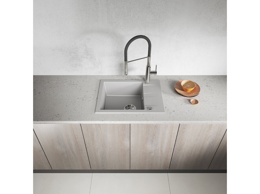 SHIRE zlewozmywak granitowy 1-komorowy z półociekaczem, Szare - zdjęcie 3