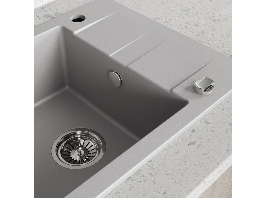 SHIRE zlewozmywak granitowy 1-komorowy z półociekaczem, Szare - zdjęcie 5