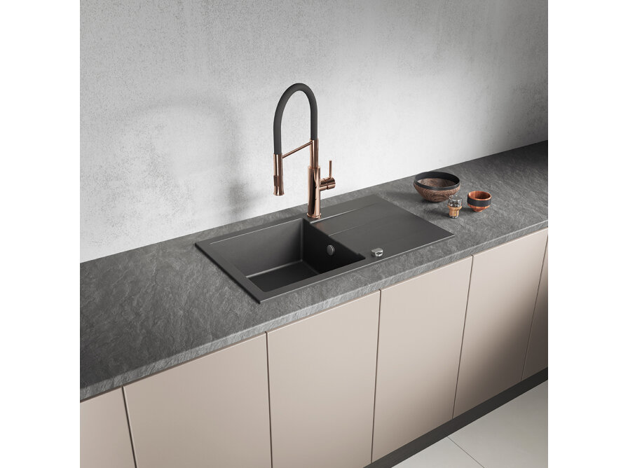 SHIRE 1-bowl granite sink with drainer, Black - photo 2