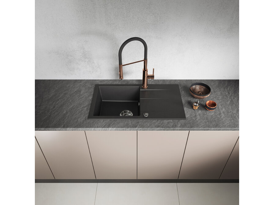 SHIRE 1-bowl granite sink with drainer, Black - photo 3