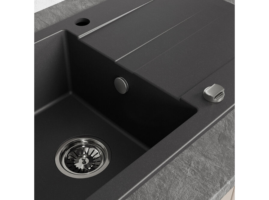 SHIRE 1-bowl granite sink with drainer, Black - photo 5