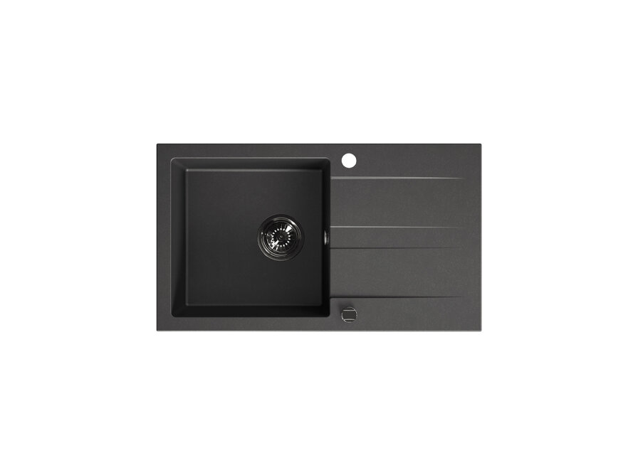 SHIRE 1-bowl granite sink with drainer, Black - photo 1
