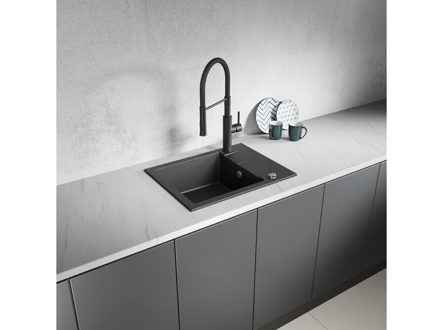 SHIRE zlewozmywak granitowy 1-komorowy z półociekaczem, Czarne - zdjęcie 2
