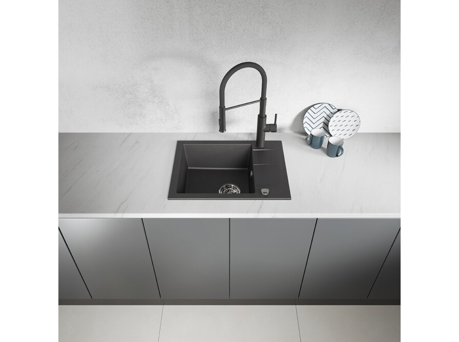 SHIRE zlewozmywak granitowy 1-komorowy z półociekaczem, Czarne - zdjęcie 3