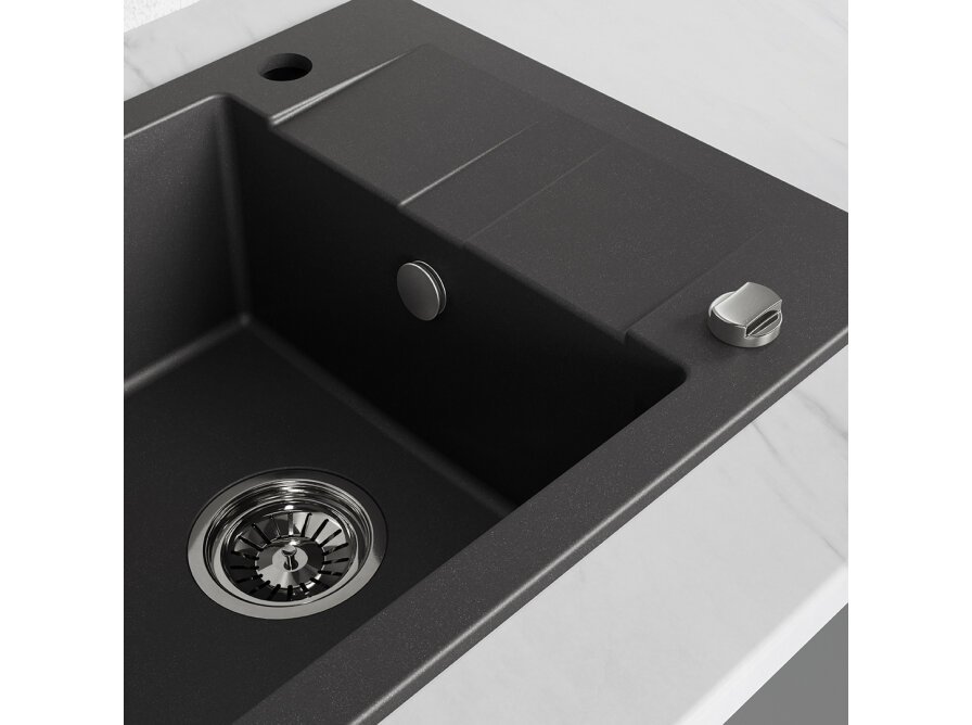 SHIRE zlewozmywak granitowy 1-komorowy z półociekaczem, Czarne - zdjęcie 5
