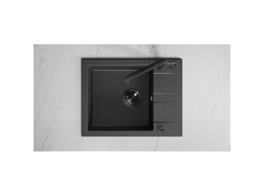 SHIRE zlewozmywak granitowy 1-komorowy z półociekaczem, Czarne - zdjęcie 4