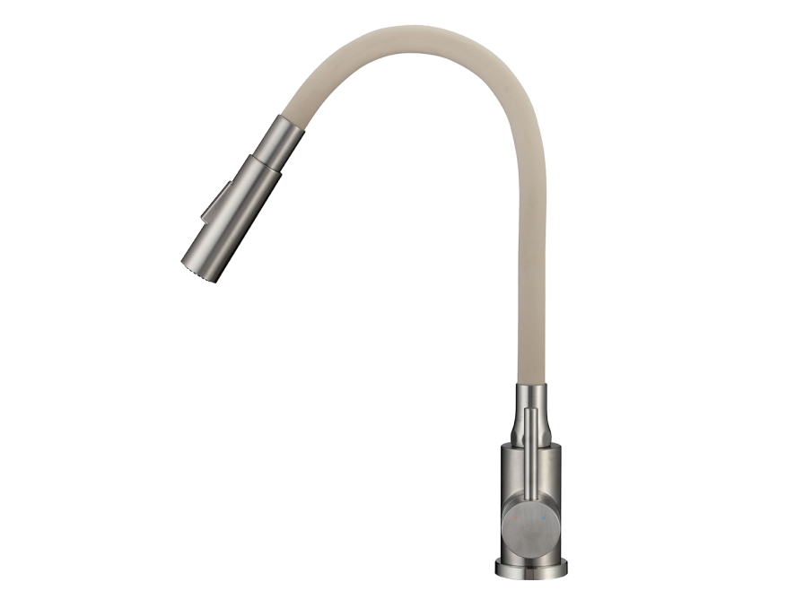 VELIA bateria zlewozmywakowa stojąca z elastyczną 2 - funkcyjną wylewką, stal szczotkowana/beż, Stal szczotkowana/beż - zdjęcie 2