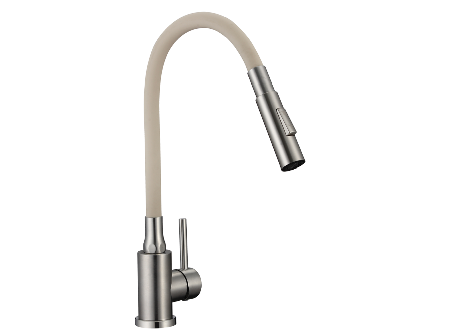 VELIA bateria zlewozmywakowa stojąca z elastyczną 2 - funkcyjną wylewką, stal szczotkowana/beż, Stal szczotkowana/beż - zdjęcie 4