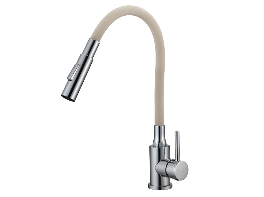 VELIA bateria zlewozmywakowa stojąca z elastyczną 2 - funkcyjną wylewką, chrom/beż, Chrom/beż - zdjęcie 1