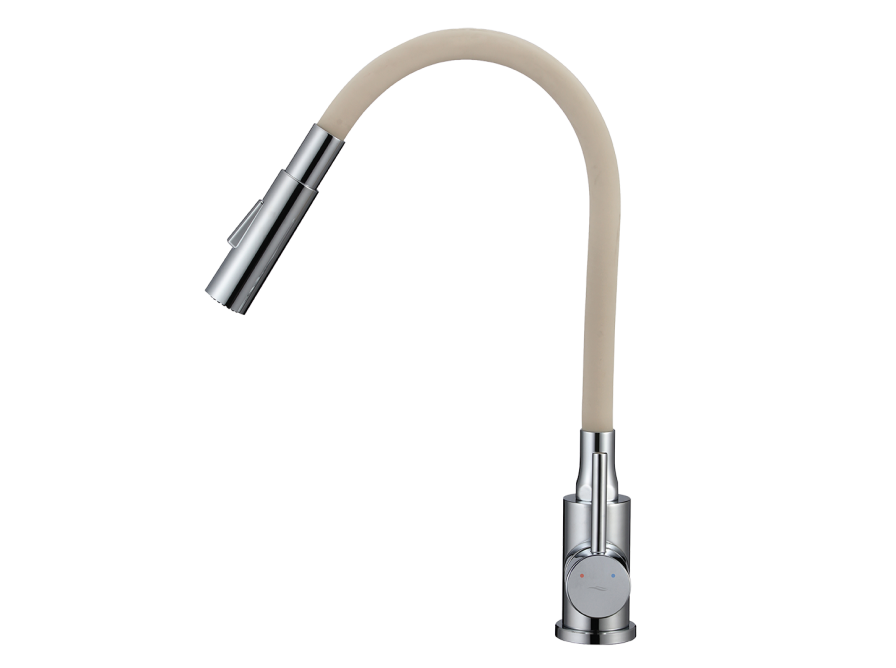 VELIA bateria zlewozmywakowa stojąca z elastyczną 2 - funkcyjną wylewką, chrom/beż, Chrom/beż - zdjęcie 2