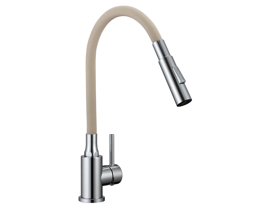 VELIA bateria zlewozmywakowa stojąca z elastyczną 2 - funkcyjną wylewką, chrom/beż, Chrom/beż - zdjęcie 4