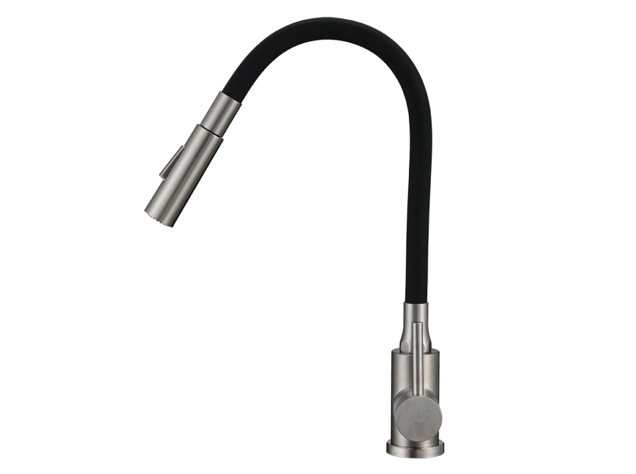 VELIA bateria zlewozmywakowa stojąca z elastyczną 2 - funkcyjną wylewką, stal szczotkowana/czarne, Stal szczotkowana/czarne - zdjęcie 2