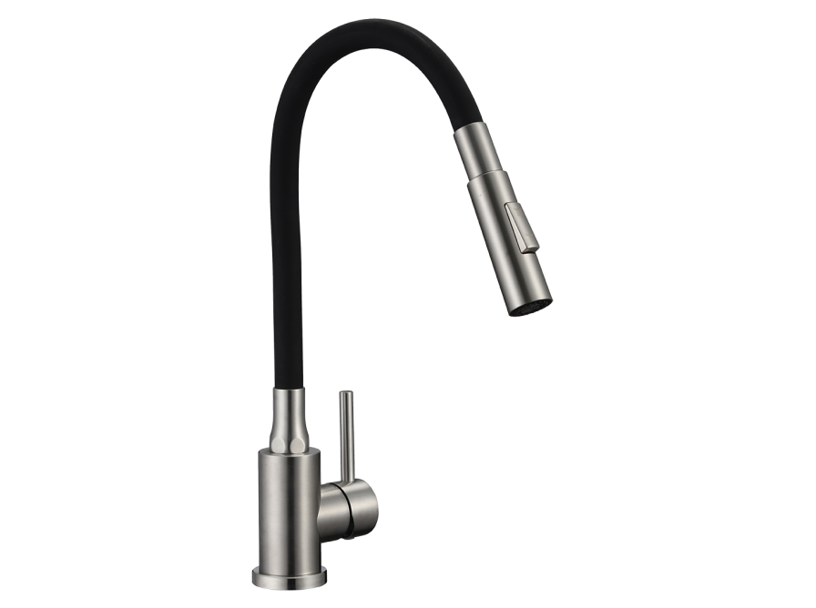 VELIA bateria zlewozmywakowa stojąca z elastyczną 2 - funkcyjną wylewką, stal szczotkowana/czarne, Stal szczotkowana/czarne - zdjęcie 3