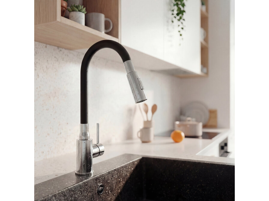 VELIA bateria zlewozmywakowa stojąca z elastyczną 2 - funkcyjną wylewką, czarne, Czarne - zdjęcie 5