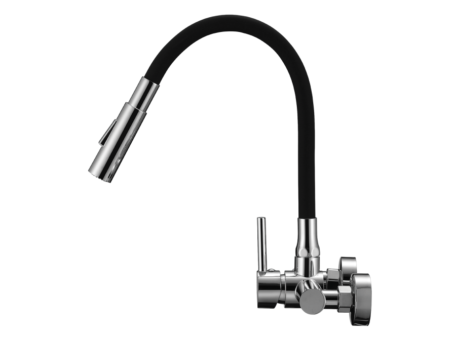 VELIA wall-mounted sink mixer with elastic 2-function spout, chrome/black, Chrome/black - photo 2